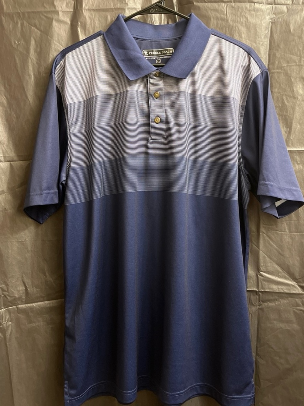 Pebble Beach Men's Navy and Light Blue Ombre Polo DRY LUXE PERFORMANCE